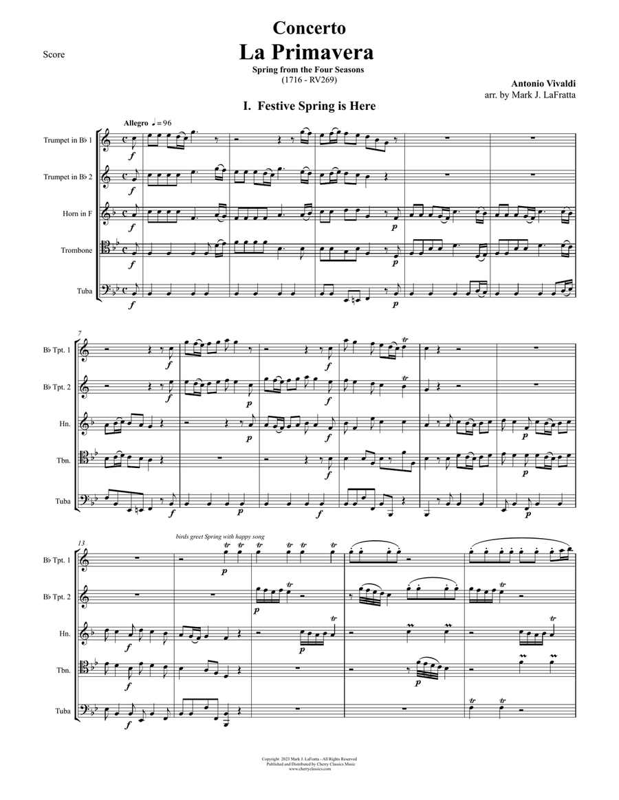 Spring from the Four Seasons for Brass Quintet Brass Quintet scores gallery preview page 2