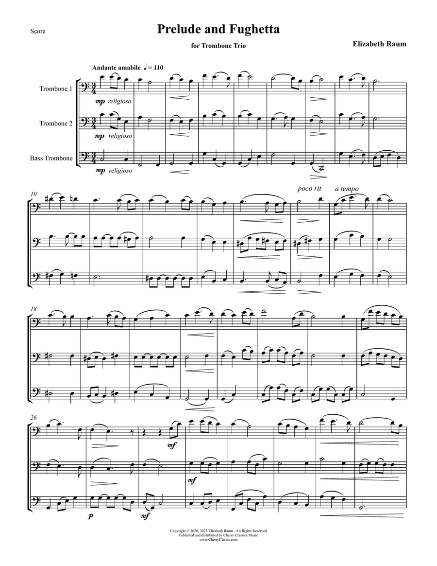 Prelude and Fughetta for Trombone Trio Trombone Trio scores gallery preview page 2