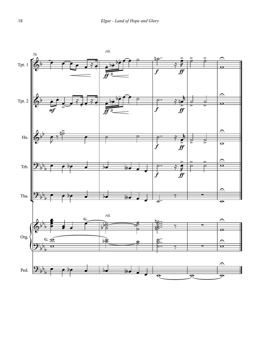 Land of Hope and Glory for Brass Quintet and Organ Organ scores gallery preview page 6