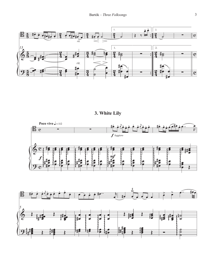 Three Folksongs for Trombone and Piano Piano Accompaniment scores gallery preview page 4