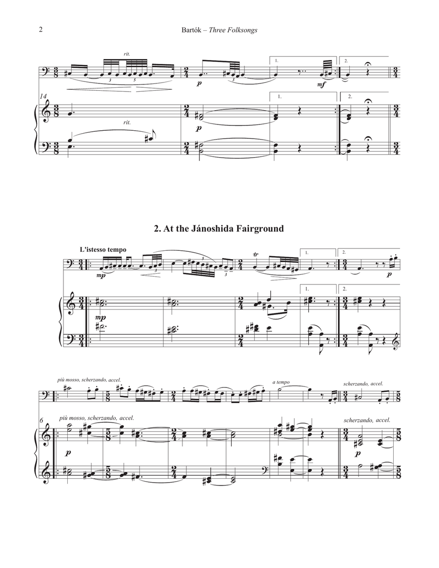 Three Folksongs for Tuba or Bass Trombone and Piano Bass Trombone scores gallery preview page 3