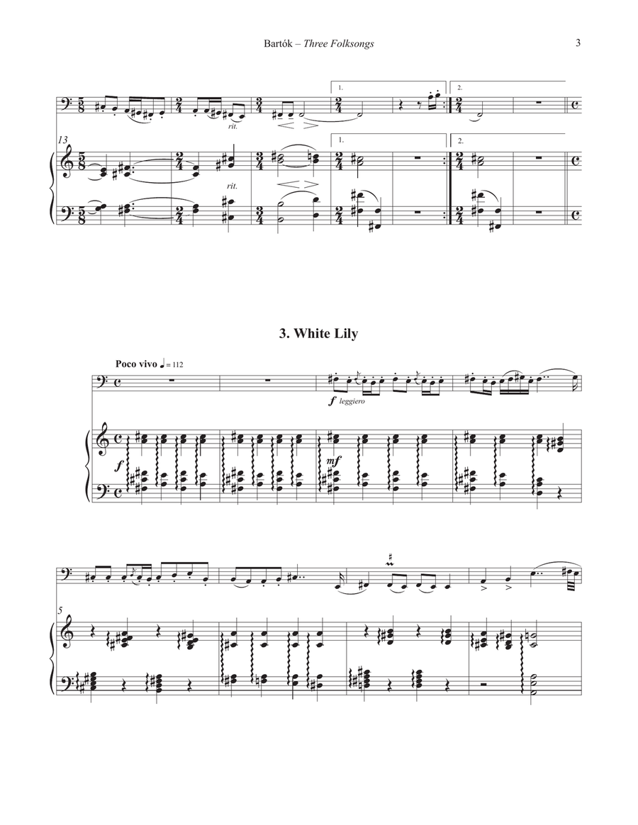 Three Folksongs for Tuba or Bass Trombone and Piano Bass Trombone scores gallery preview page 4