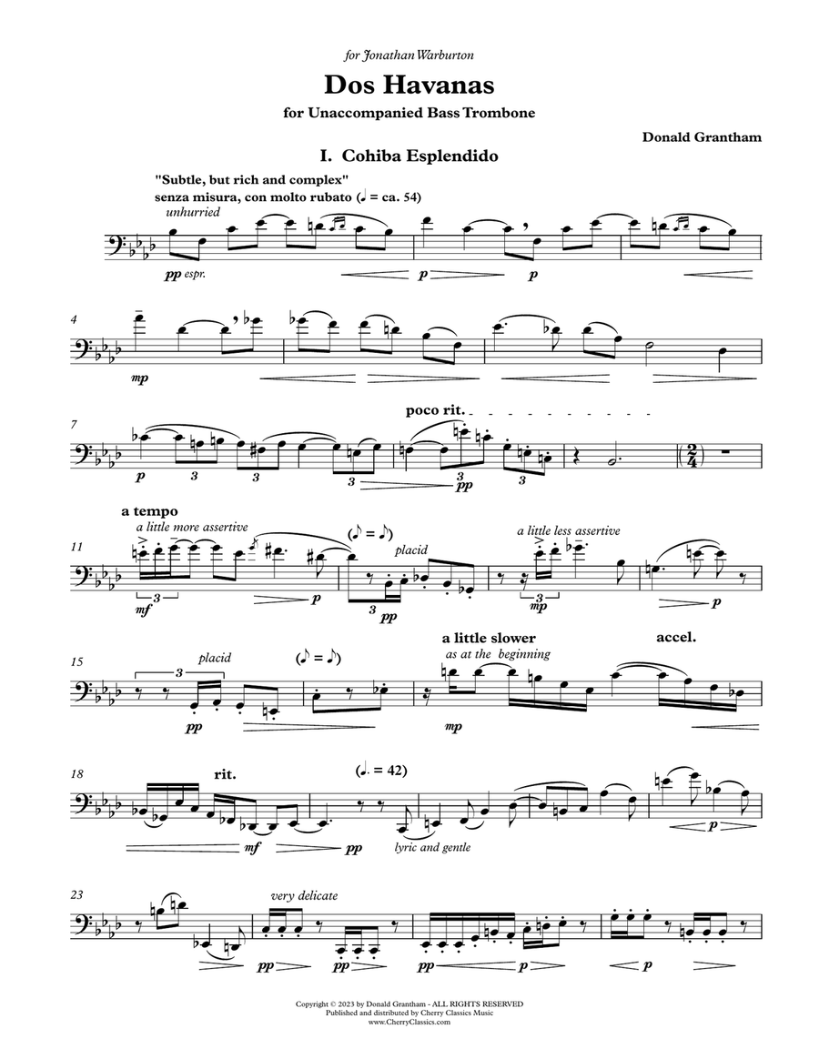 Dos Havanas for Unaccompanied Bass Trombone Trombone scores gallery preview page 2