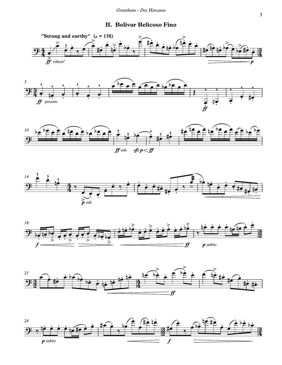 Dos Havanas for Unaccompanied Bass Trombone Trombone scores gallery preview page 3