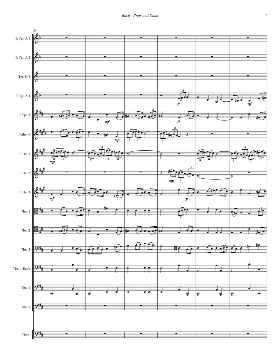 Preis und Dank, Final Chorus from the Easter Oratorio BWV 249 for Brass Ensemble and Timpani Choir scores gallery preview page 3