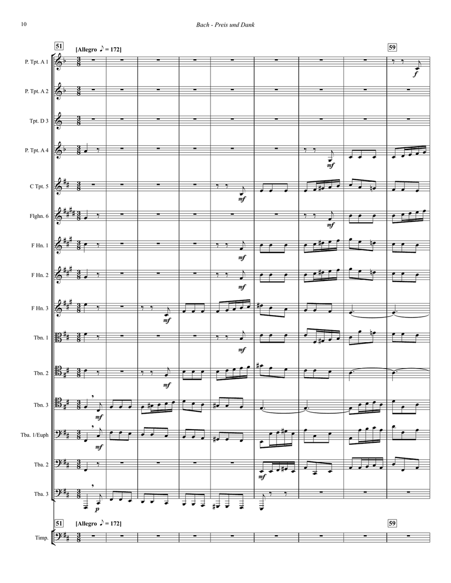 Preis und Dank, Final Chorus from the Easter Oratorio BWV 249 for Brass Ensemble and Timpani Choir scores gallery preview page 4
