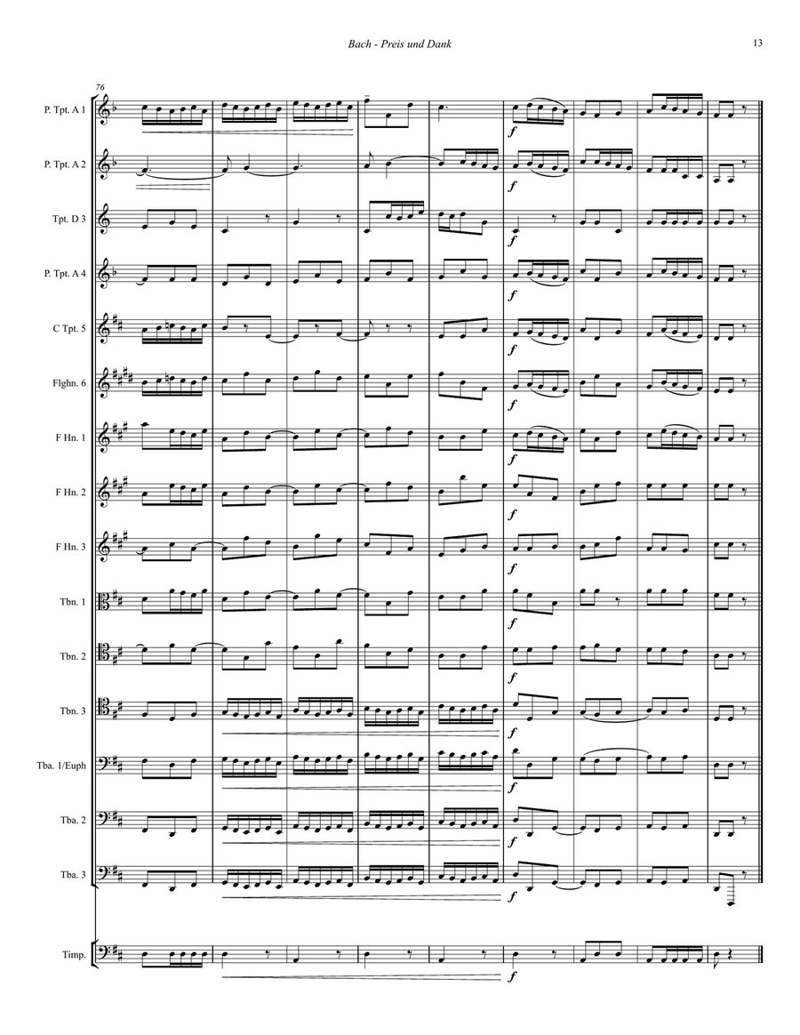 Preis und Dank, Final Chorus from the Easter Oratorio BWV 249 for Brass Ensemble and Timpani Choir scores gallery preview page 5