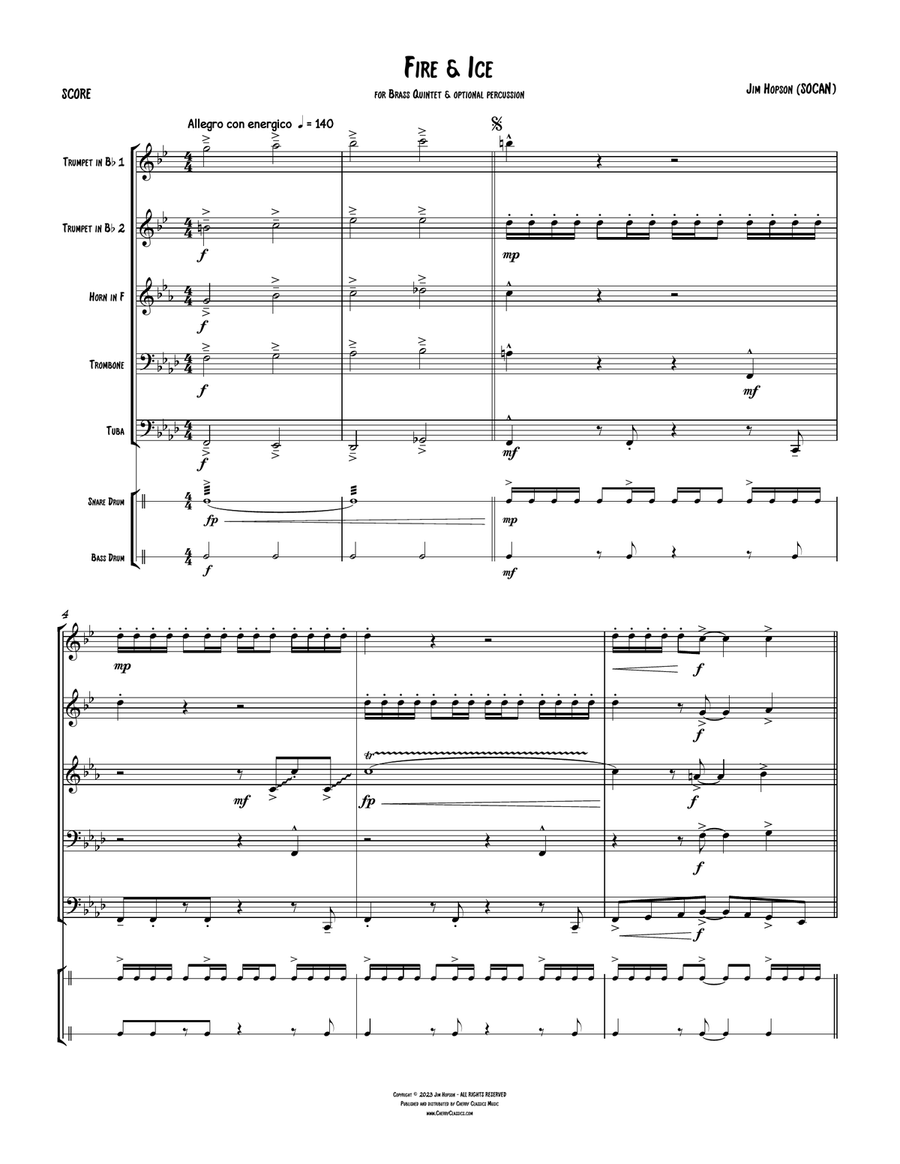 Fire and Ice for Brass Quintet and optional Percussion Score scores gallery preview page 2