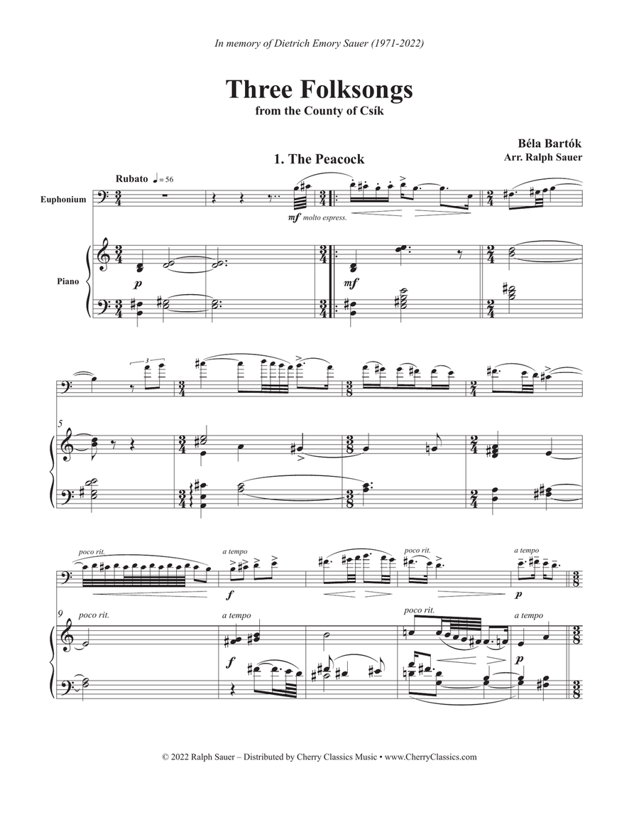 Three Folksongs for Euphonium and Piano Euphonium scores gallery preview page 2