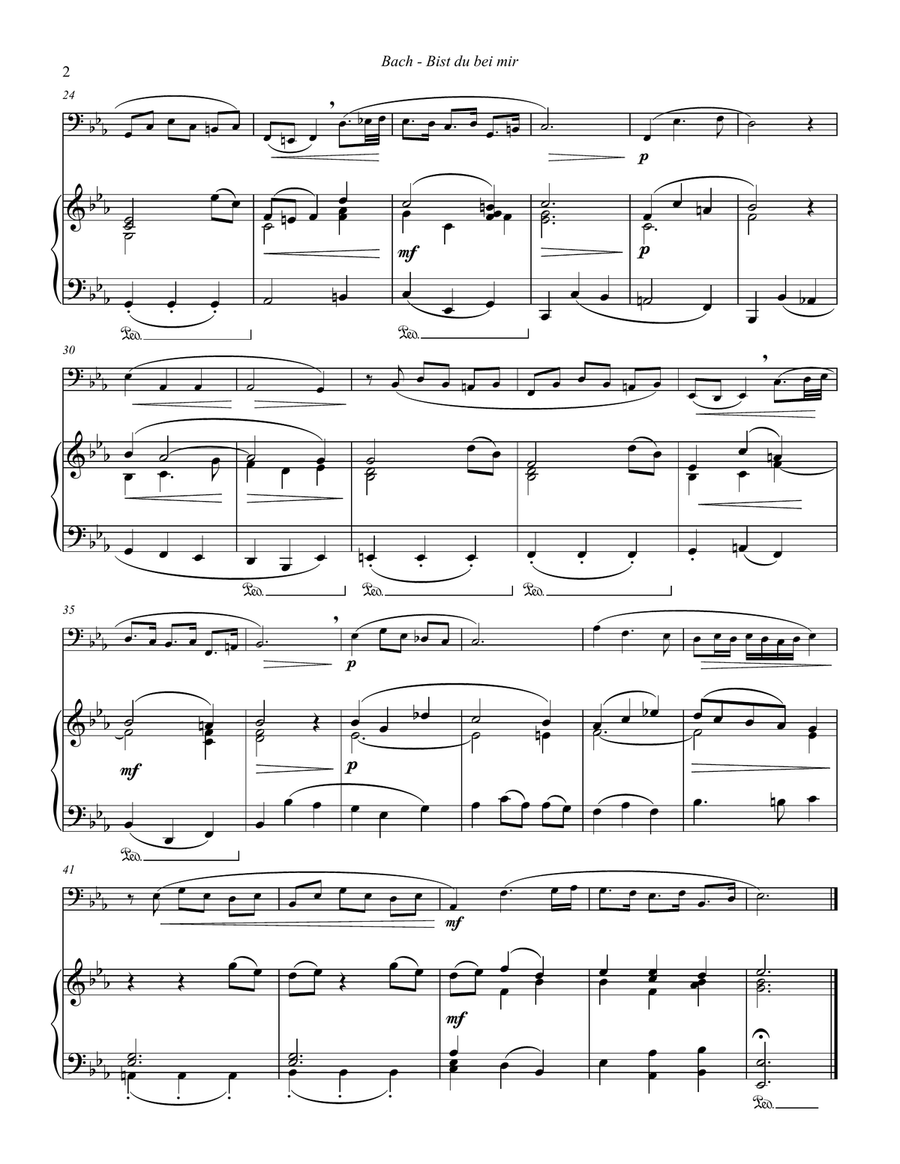 Bist du bei mir for Bass Trombone or Tuba and Piano Trombone scores gallery preview page 3