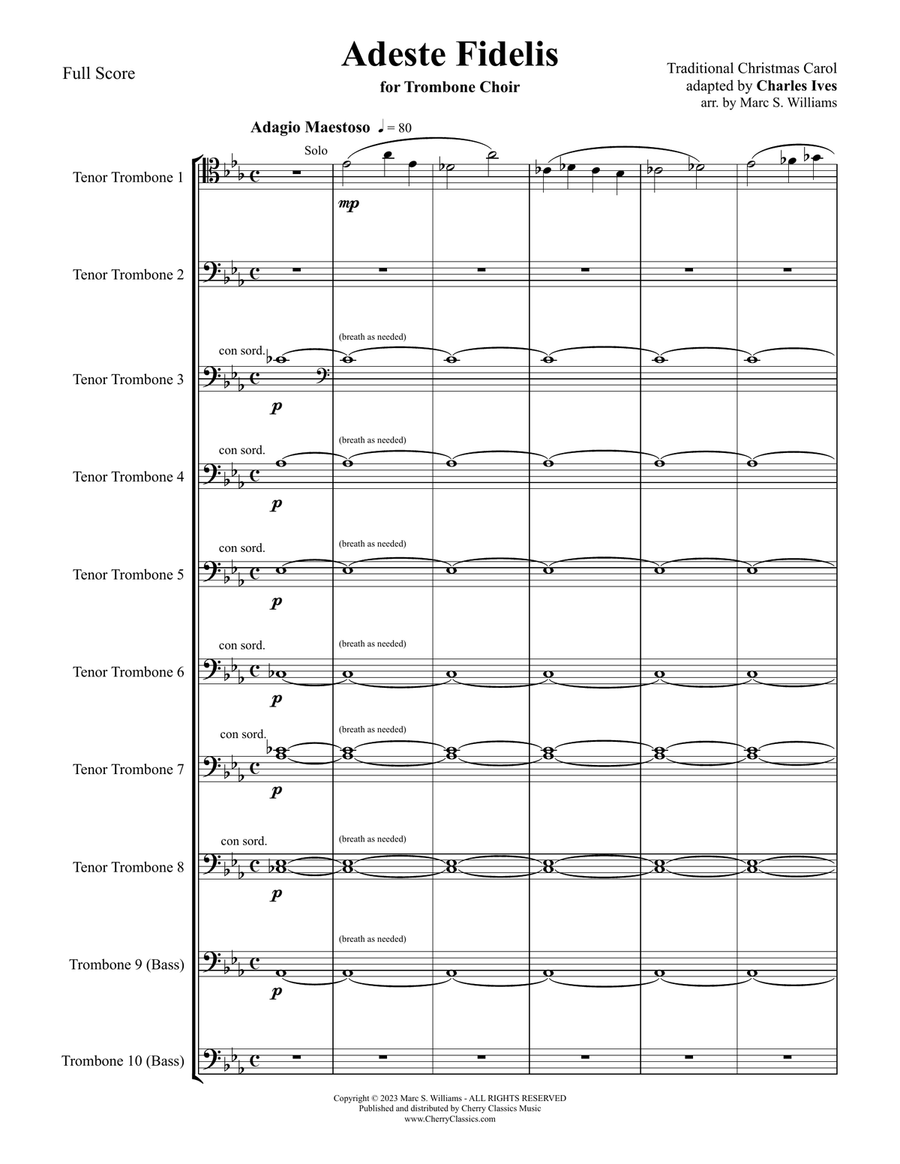 Traditional - Adeste Fidelis for Trombone Choir adapted by Charles Ives Trombone scores gallery preview page 2