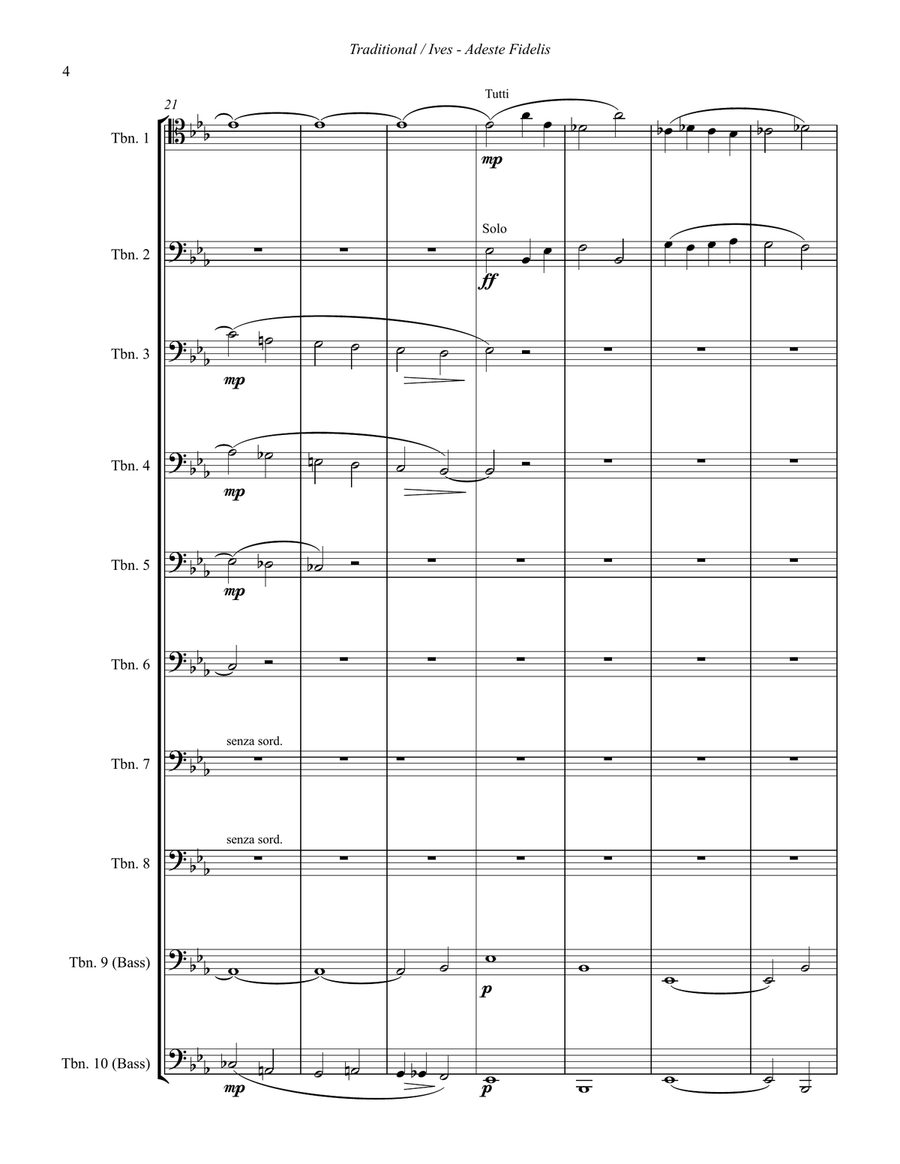 Traditional - Adeste Fidelis for Trombone Choir adapted by Charles Ives Trombone scores gallery preview page 3