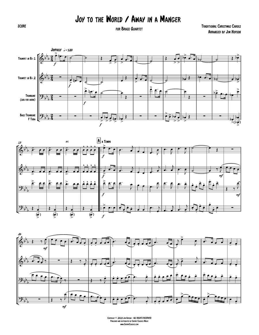 Joy to the World & Away In a Manger for Brass Quartet Brass Quartet scores gallery preview page 2