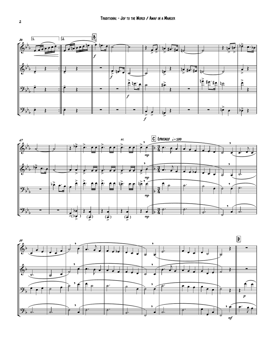 Joy to the World & Away In a Manger for Brass Quartet Brass Quartet scores gallery preview page 3