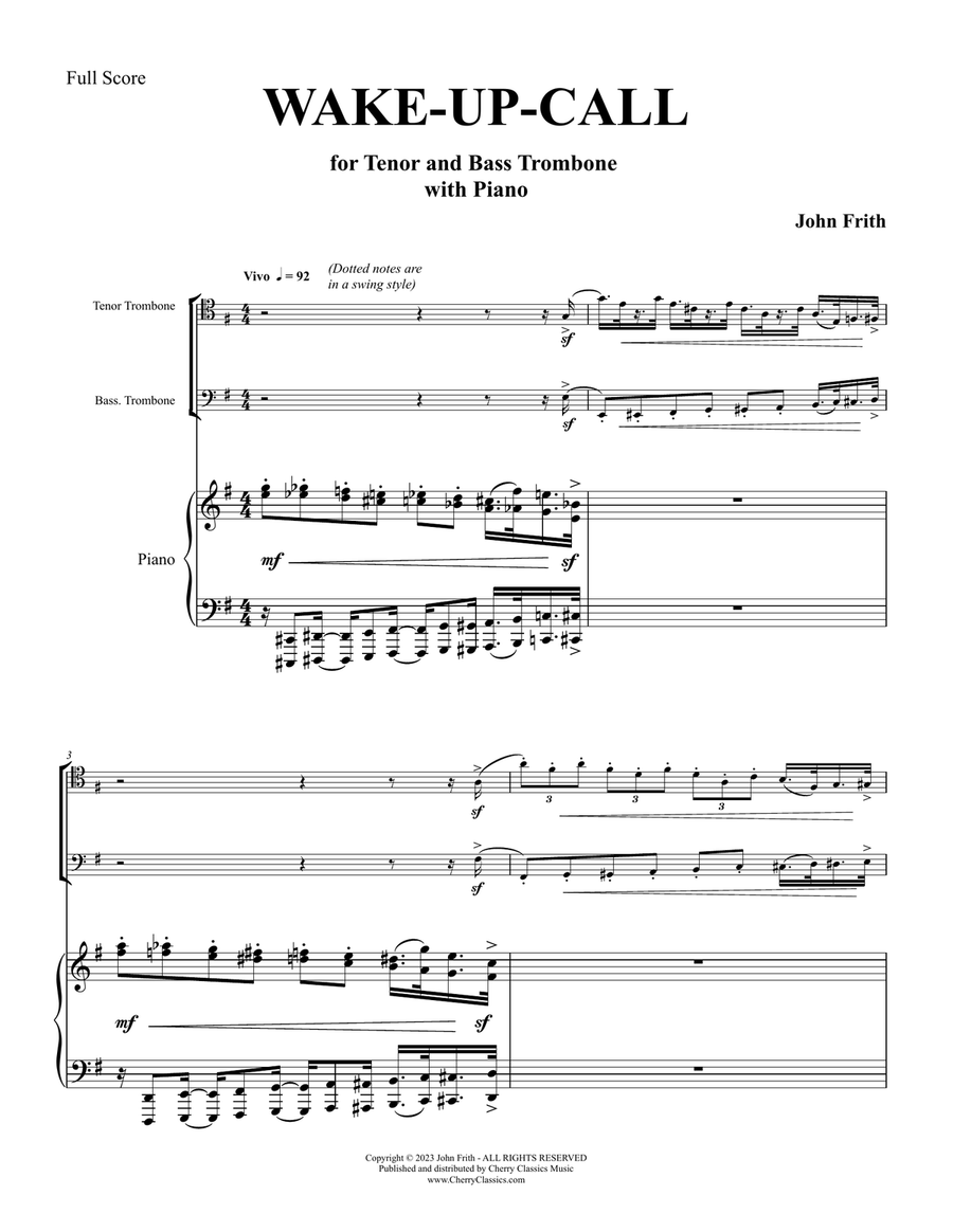 WAKE-UP-CALL for Tenor & Bass Trombone with Piano Trombone scores gallery preview page 2