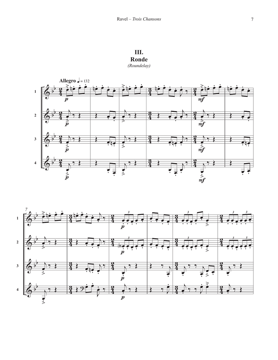 Trois Chansons for Horn Quartet French Horn Quartet scores gallery preview page 4