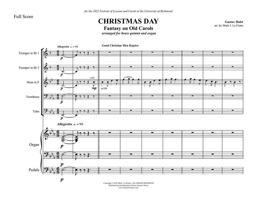Holst - Christmas Day - Fantasy on Old Carols for Brass Quintet and Organ Organ scores gallery preview page 2