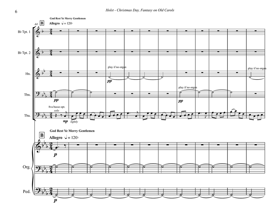 Holst - Christmas Day - Fantasy on Old Carols for Brass Quintet and Organ Organ scores gallery preview page 4