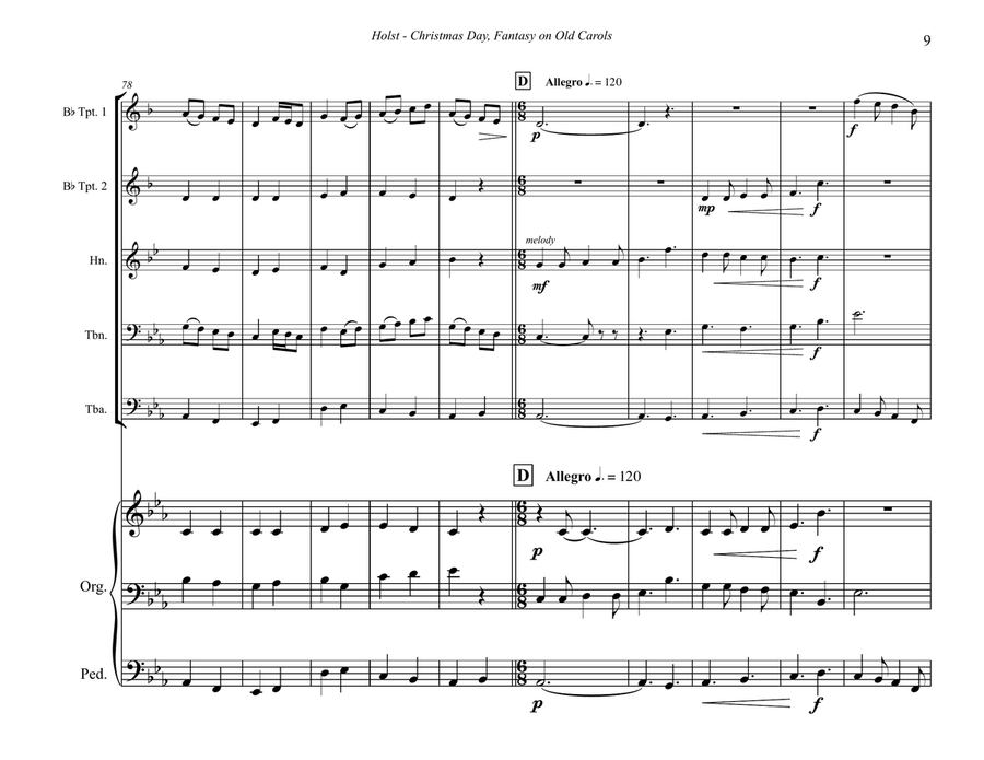 Holst - Christmas Day - Fantasy on Old Carols for Brass Quintet and Organ Organ scores gallery preview page 5