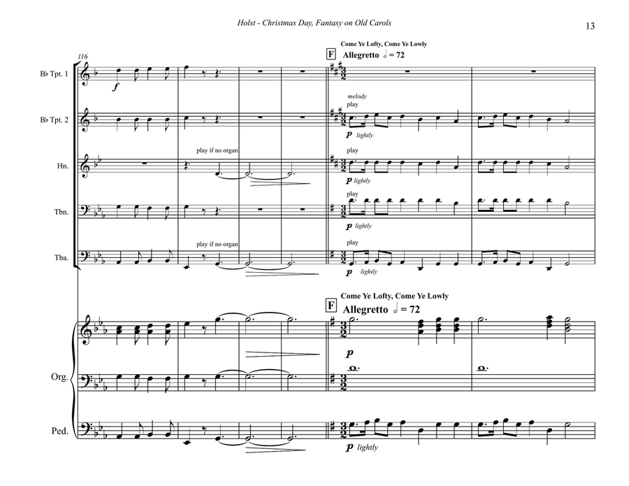 Holst - Christmas Day - Fantasy on Old Carols for Brass Quintet and Organ Organ scores gallery preview page 6