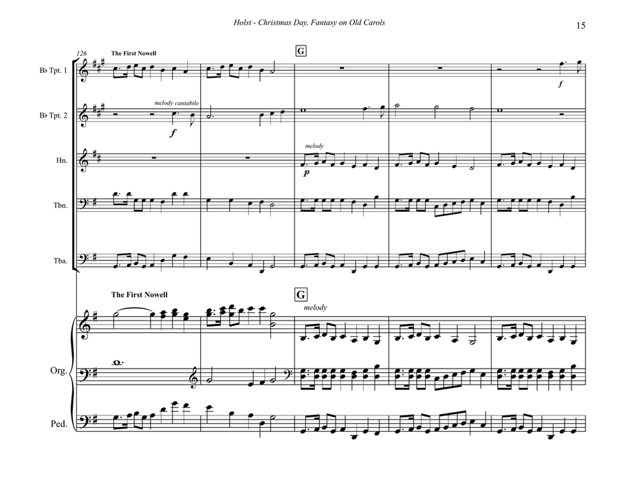 Holst - Christmas Day - Fantasy on Old Carols for Brass Quintet and Organ Organ scores gallery preview page 7