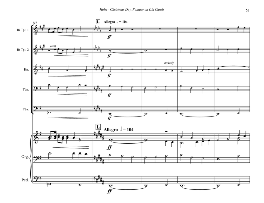 Holst - Christmas Day - Fantasy on Old Carols for Brass Quintet and Organ Organ scores gallery preview page 8