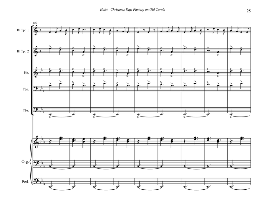Holst - Christmas Day - Fantasy on Old Carols for Brass Quintet and Organ Organ scores gallery preview page 9