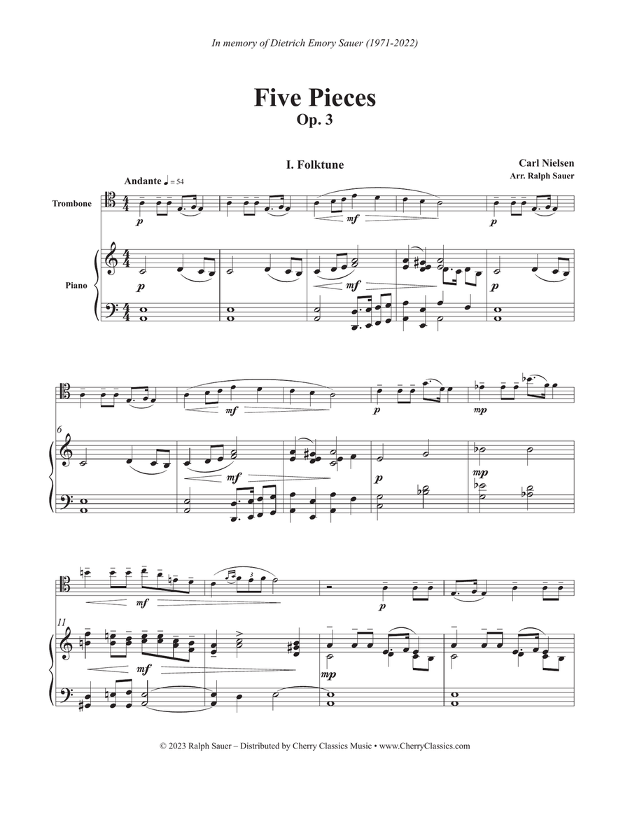 Five Pieces, Op. 3 for Trombone and Piano Piano Accompaniment scores gallery preview page 2