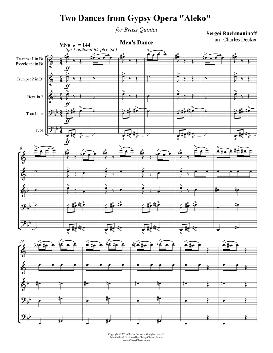 Two Dances from the Opera Aleko for Brass Quintet Brass Quintet scores gallery preview page 2