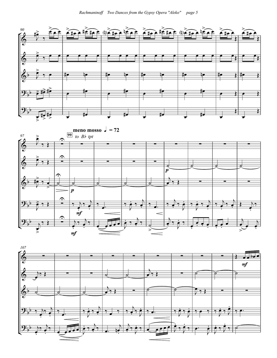 Two Dances from the Opera Aleko for Brass Quintet Brass Quintet scores gallery preview page 4