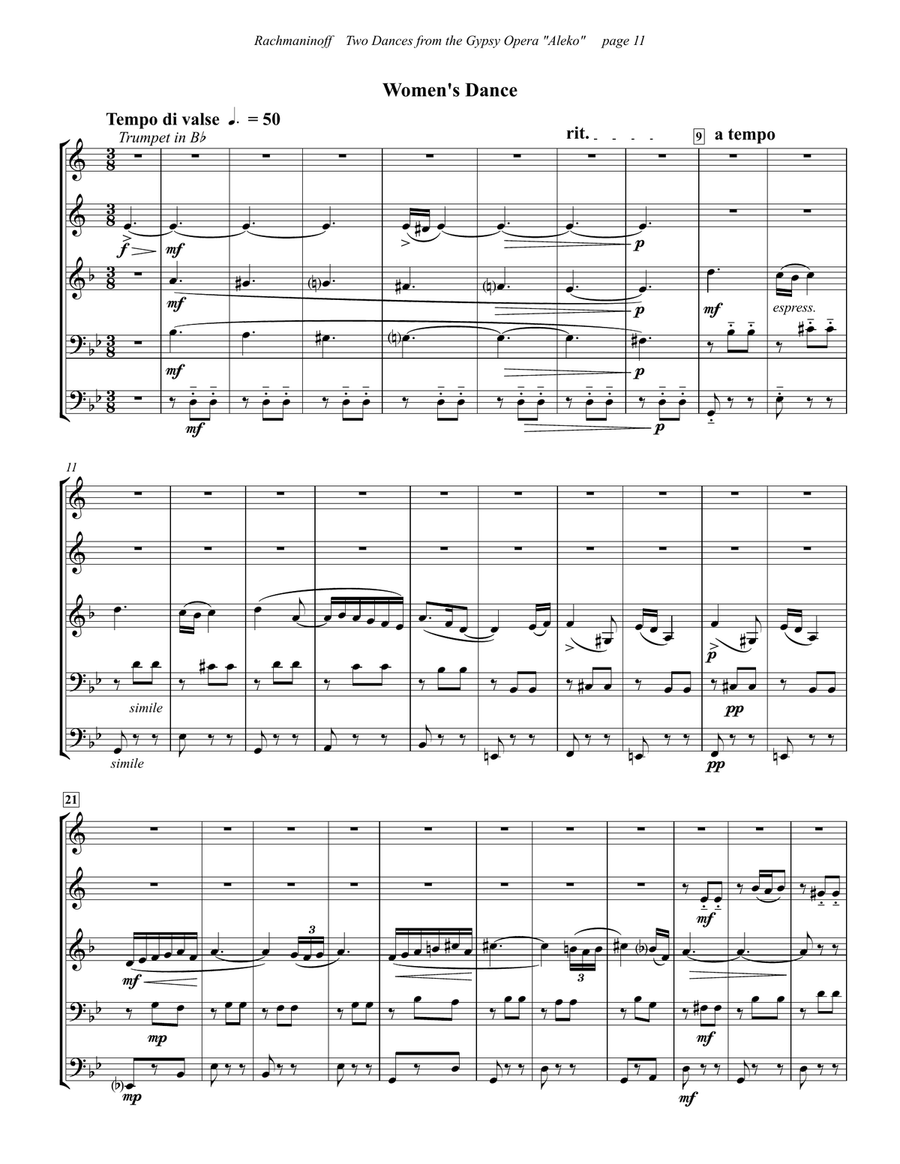 Two Dances from the Opera Aleko for Brass Quintet Brass Quintet scores gallery preview page 6