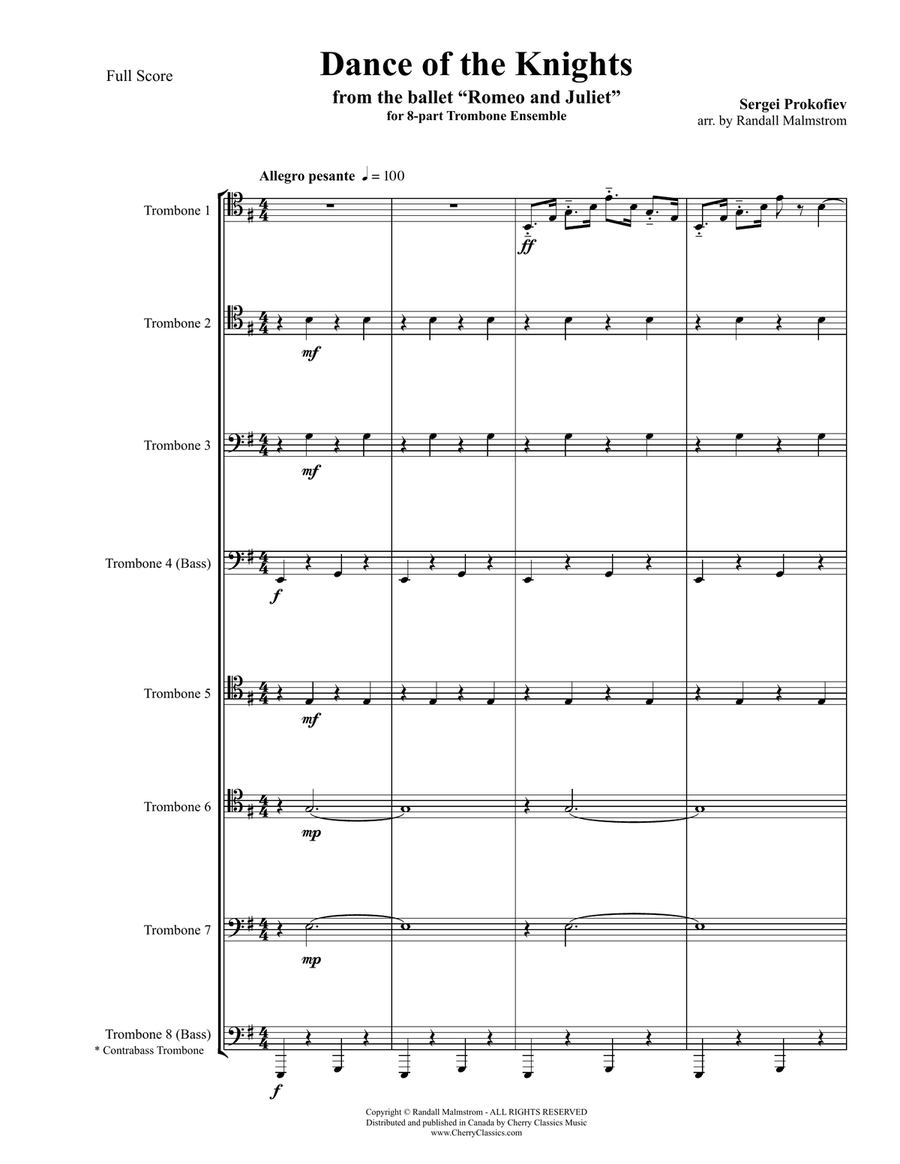 Dance of the Knights from Romeo & Juliet for 8-part Trombone Ensemble Trombone scores gallery preview page 2