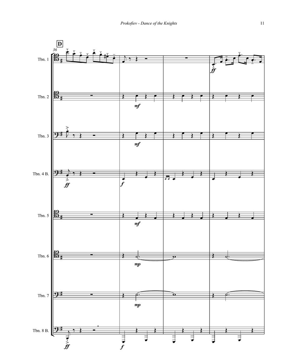 Dance of the Knights from Romeo & Juliet for 8-part Trombone Ensemble Trombone scores gallery preview page 4