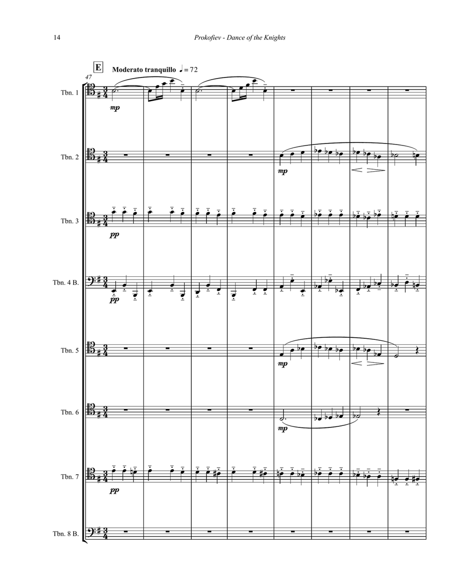 Dance of the Knights from Romeo & Juliet for 8-part Trombone Ensemble Trombone scores gallery preview page 5
