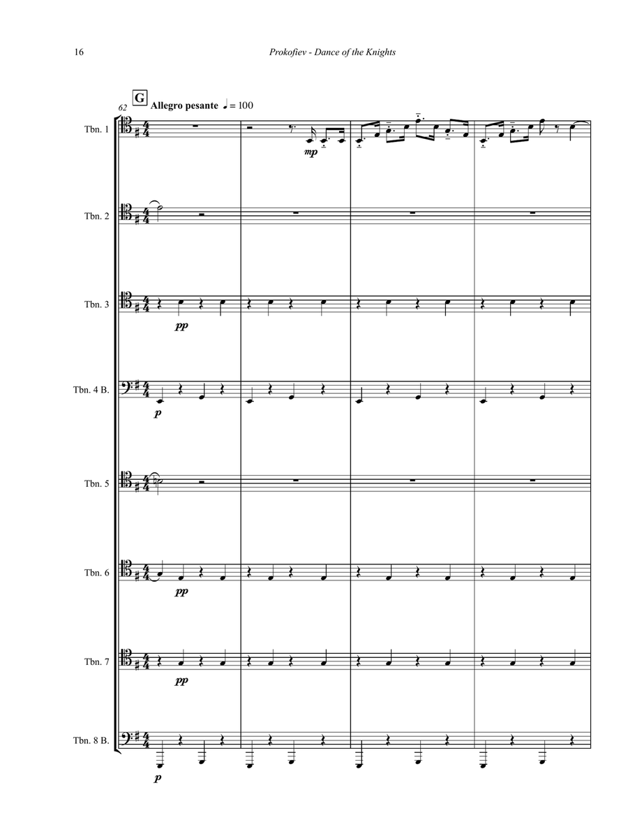 Dance of the Knights from Romeo & Juliet for 8-part Trombone Ensemble Trombone scores gallery preview page 6