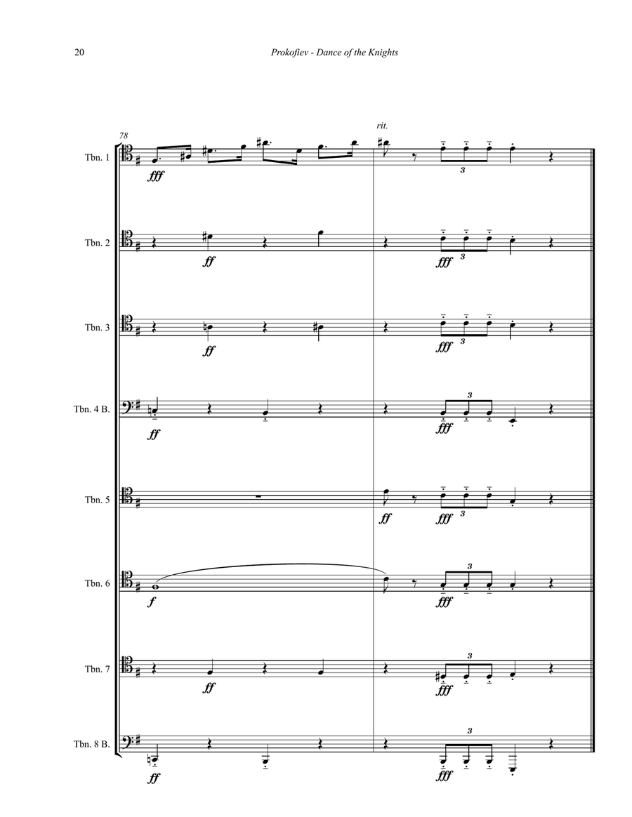 Dance of the Knights from Romeo & Juliet for 8-part Trombone Ensemble Trombone scores gallery preview page 7