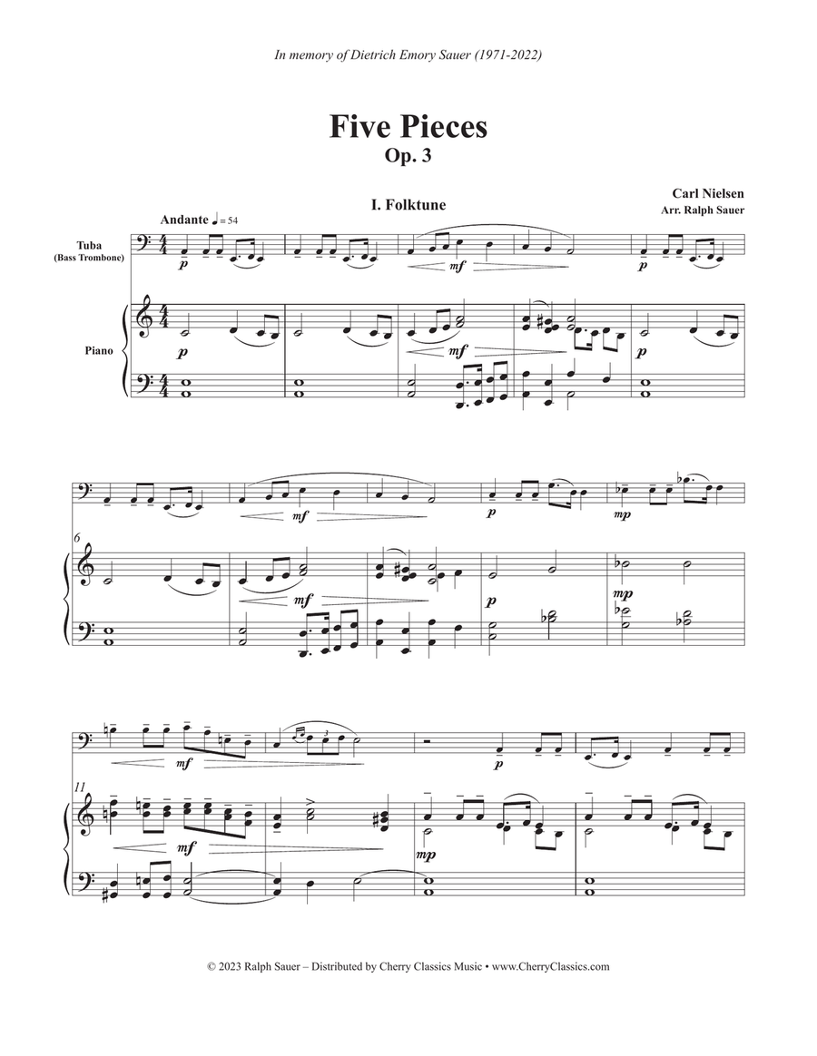 Five Pieces, Op. 3 for Tuba or Bass Trombone and Piano Bass Trombone scores gallery preview page 2