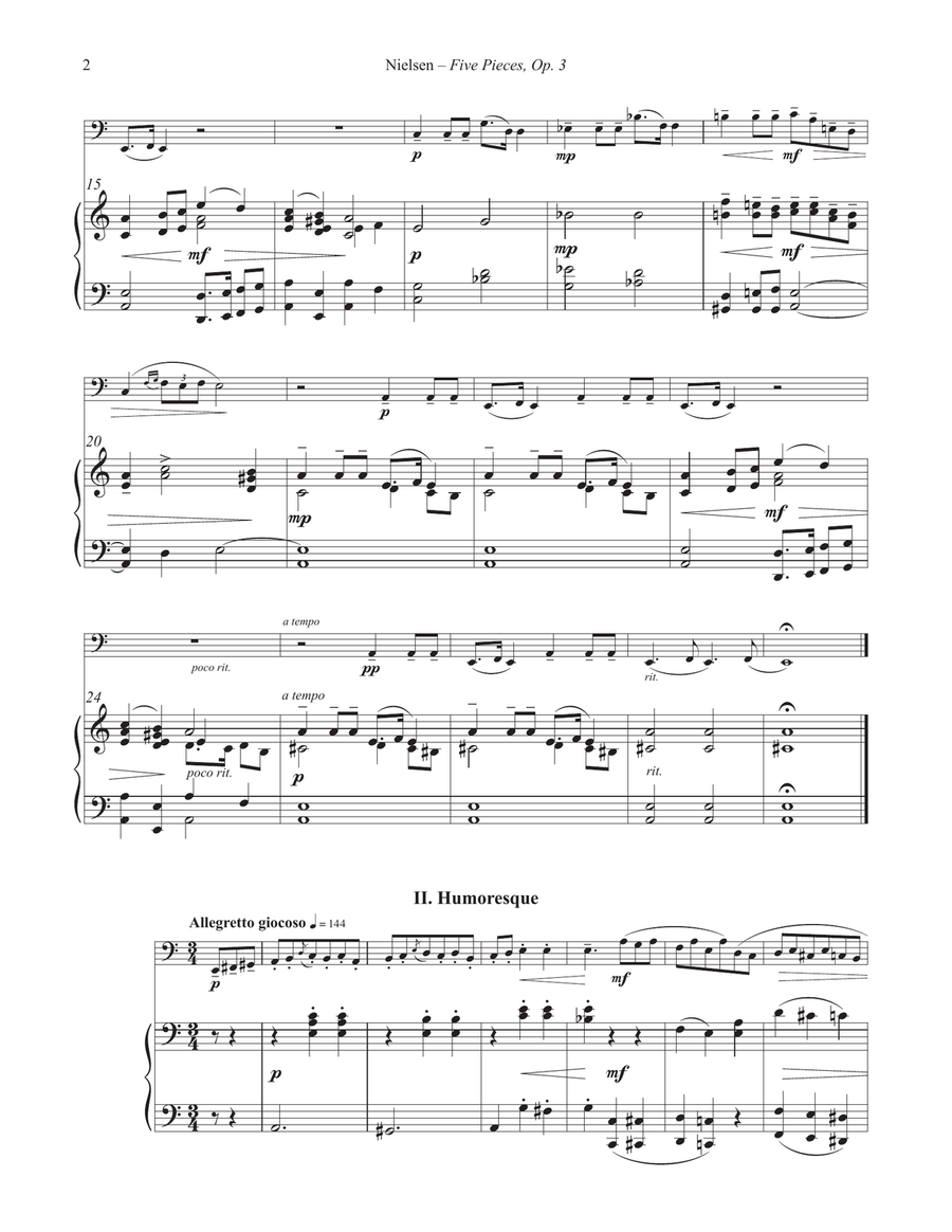 Five Pieces, Op. 3 for Tuba or Bass Trombone and Piano Bass Trombone scores gallery preview page 3