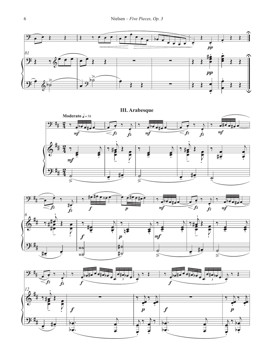 Five Pieces, Op. 3 for Tuba or Bass Trombone and Piano Bass Trombone scores gallery preview page 4