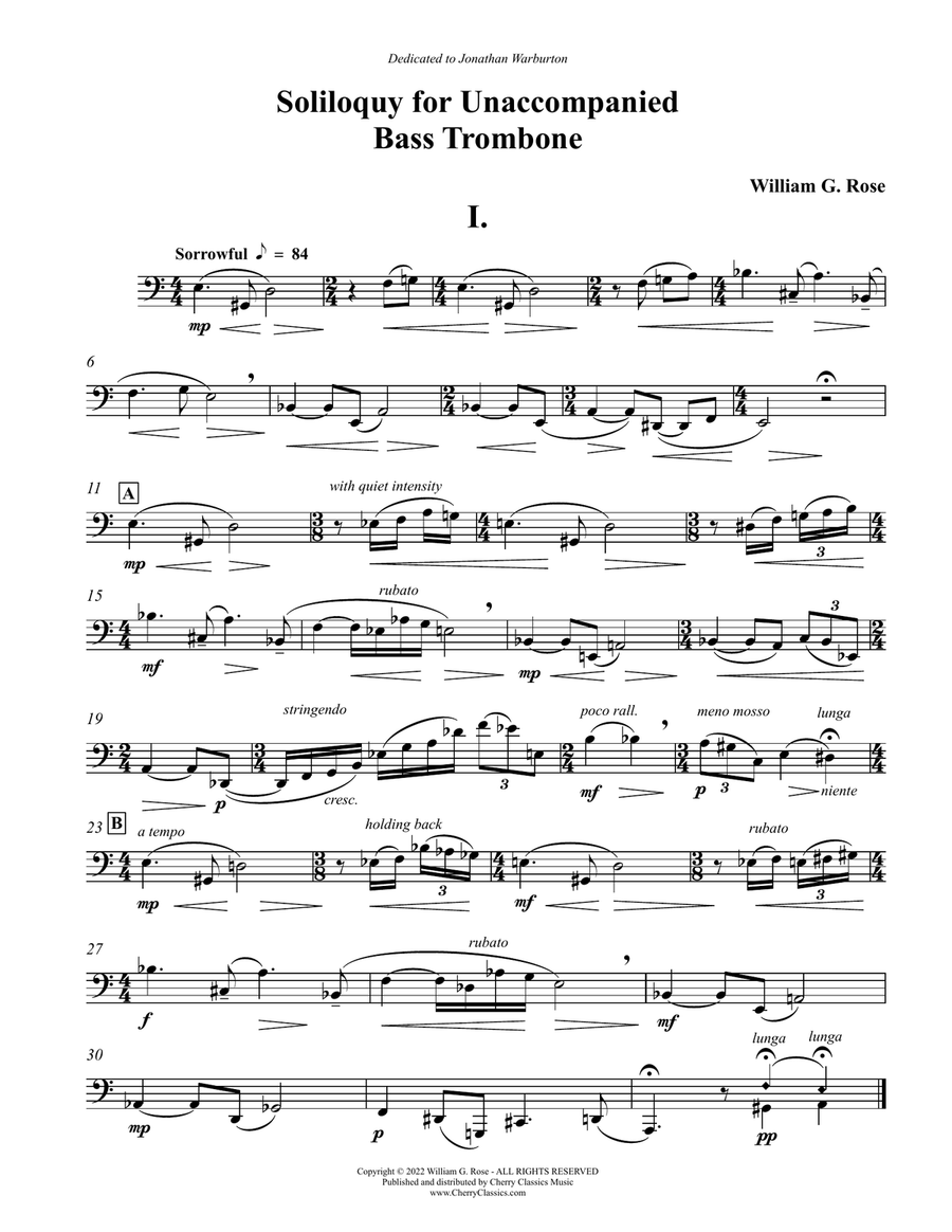 Soliloquy for Unaccompanied Bass Trombone Trombone scores gallery preview page 2