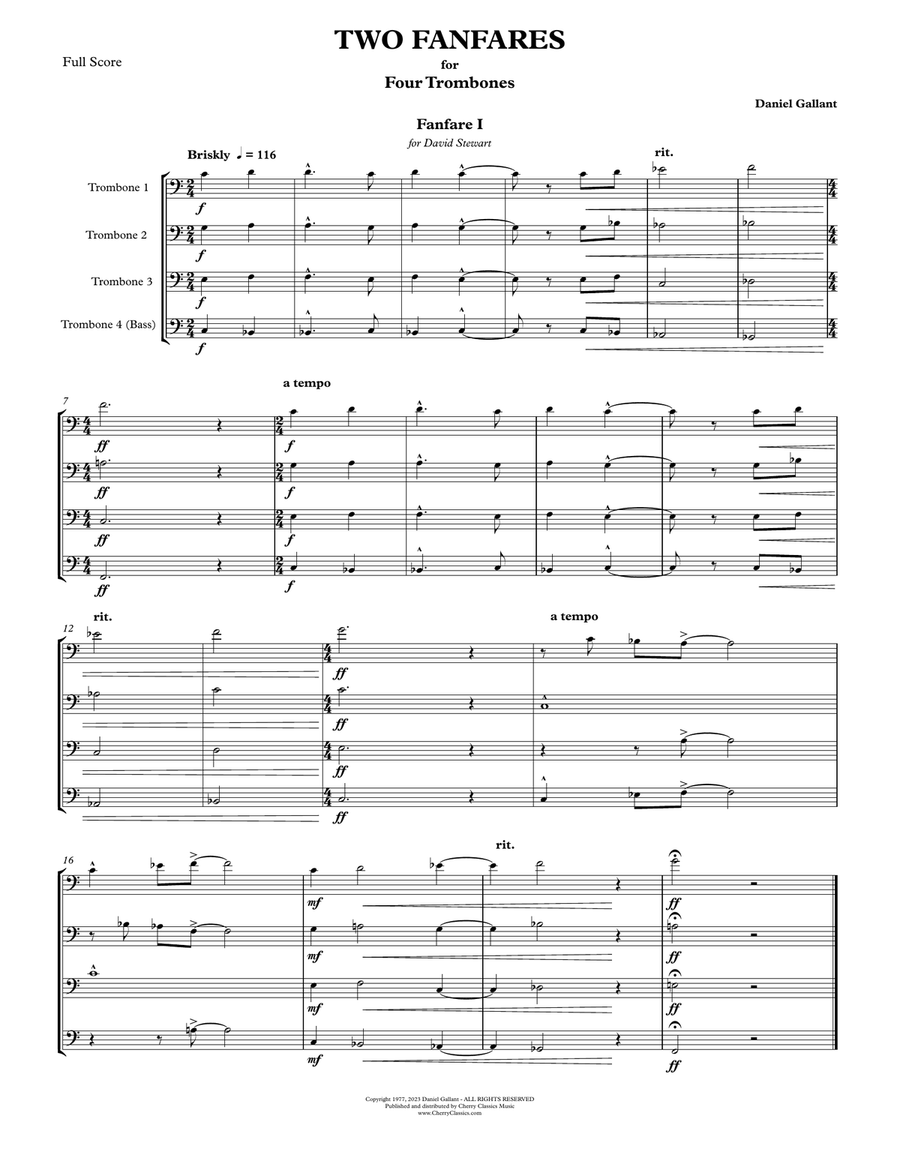 Two Fanfares for Four Trombones Trombone Quartet scores gallery preview page 2