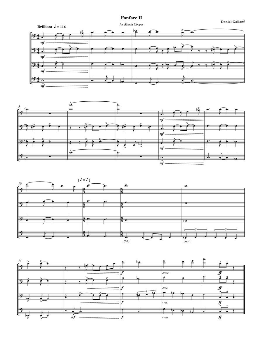 Two Fanfares for Four Trombones Trombone Quartet scores gallery preview page 3