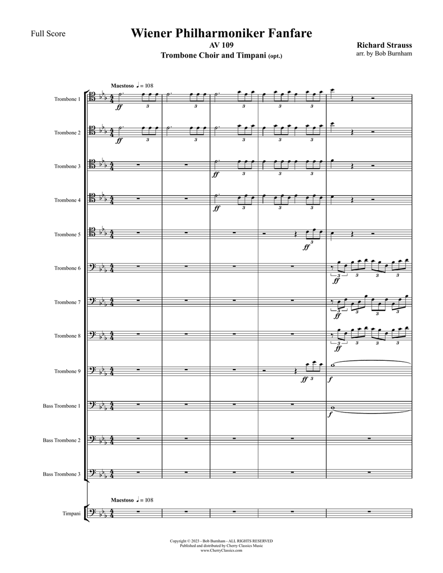 Wiener Philharmoniker Fanfare for Trombone Choir & Timpani (Opt.) Trombone scores gallery preview page 2