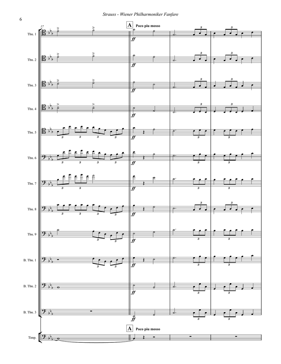 Wiener Philharmoniker Fanfare for Trombone Choir & Timpani (Opt.) Trombone scores gallery preview page 4
