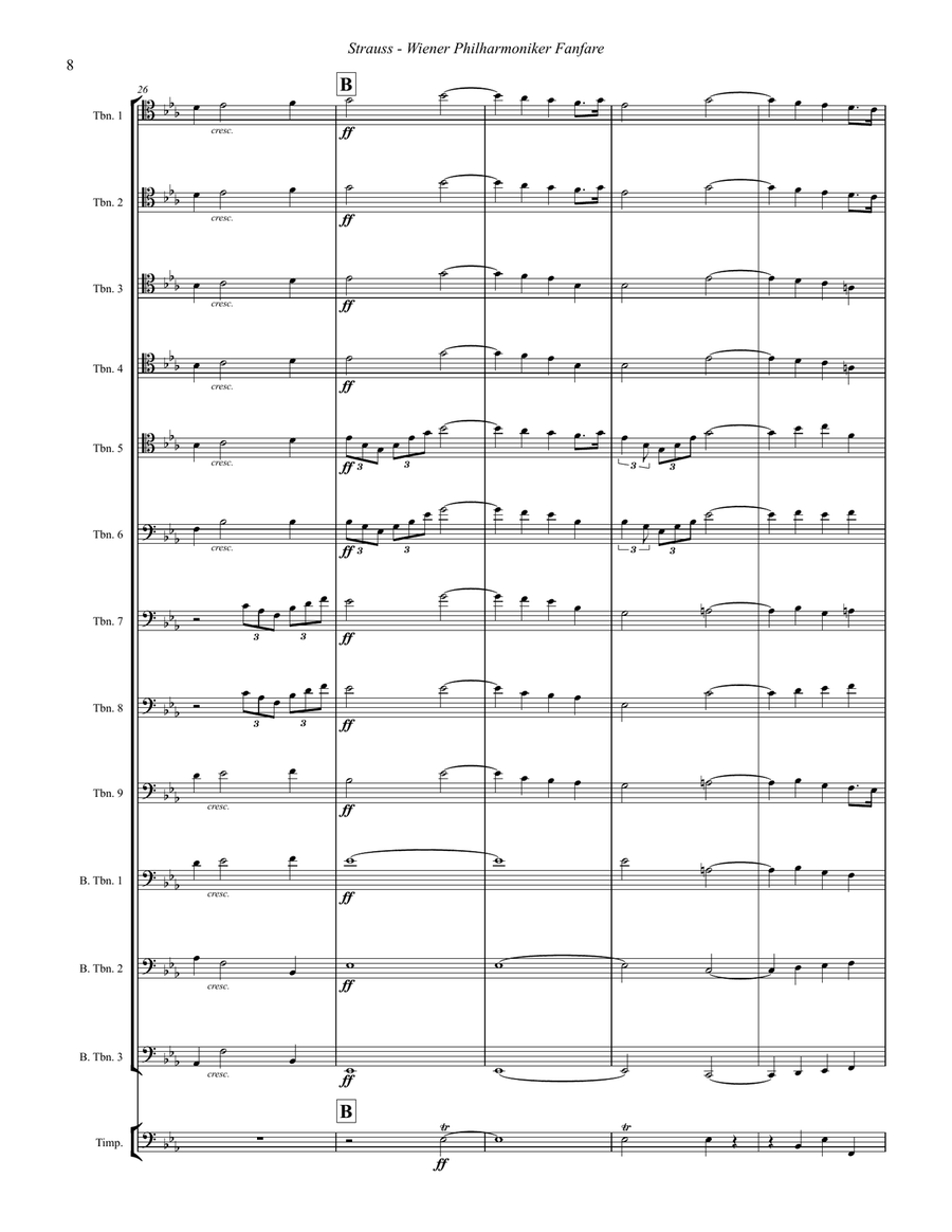 Wiener Philharmoniker Fanfare for Trombone Choir & Timpani (Opt.) Trombone scores gallery preview page 5