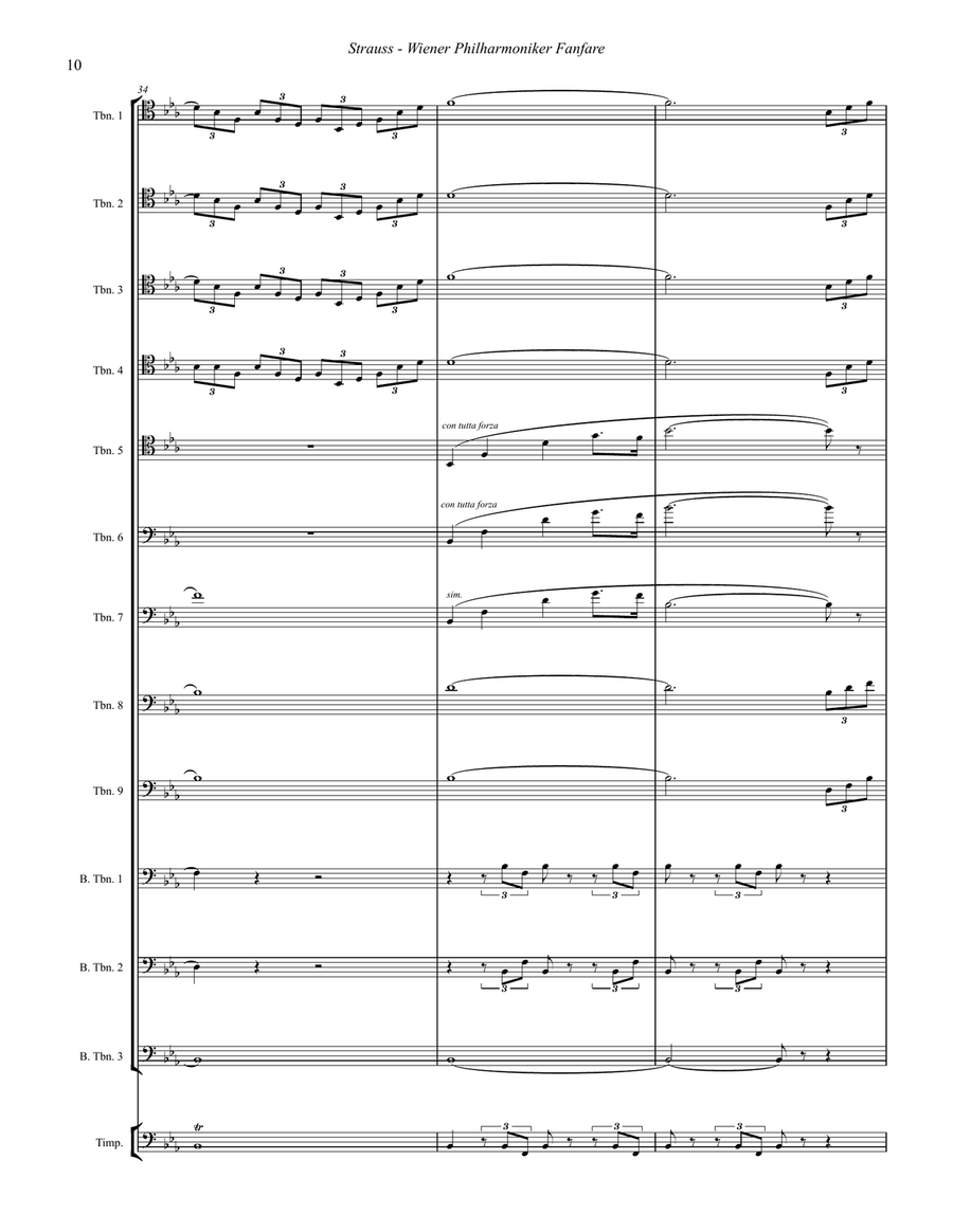 Wiener Philharmoniker Fanfare for Trombone Choir & Timpani (Opt.) Trombone scores gallery preview page 6