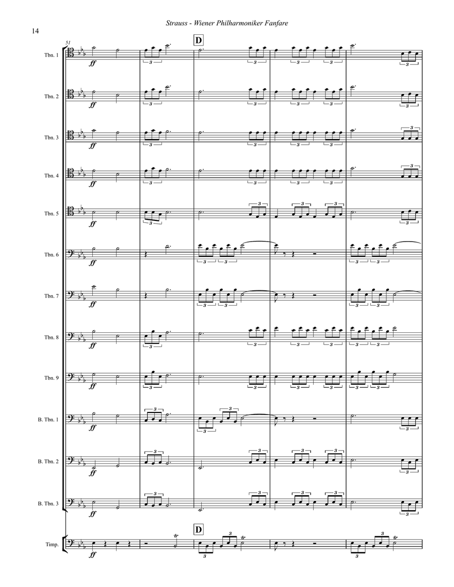 Wiener Philharmoniker Fanfare for Trombone Choir & Timpani (Opt.) Trombone scores gallery preview page 7