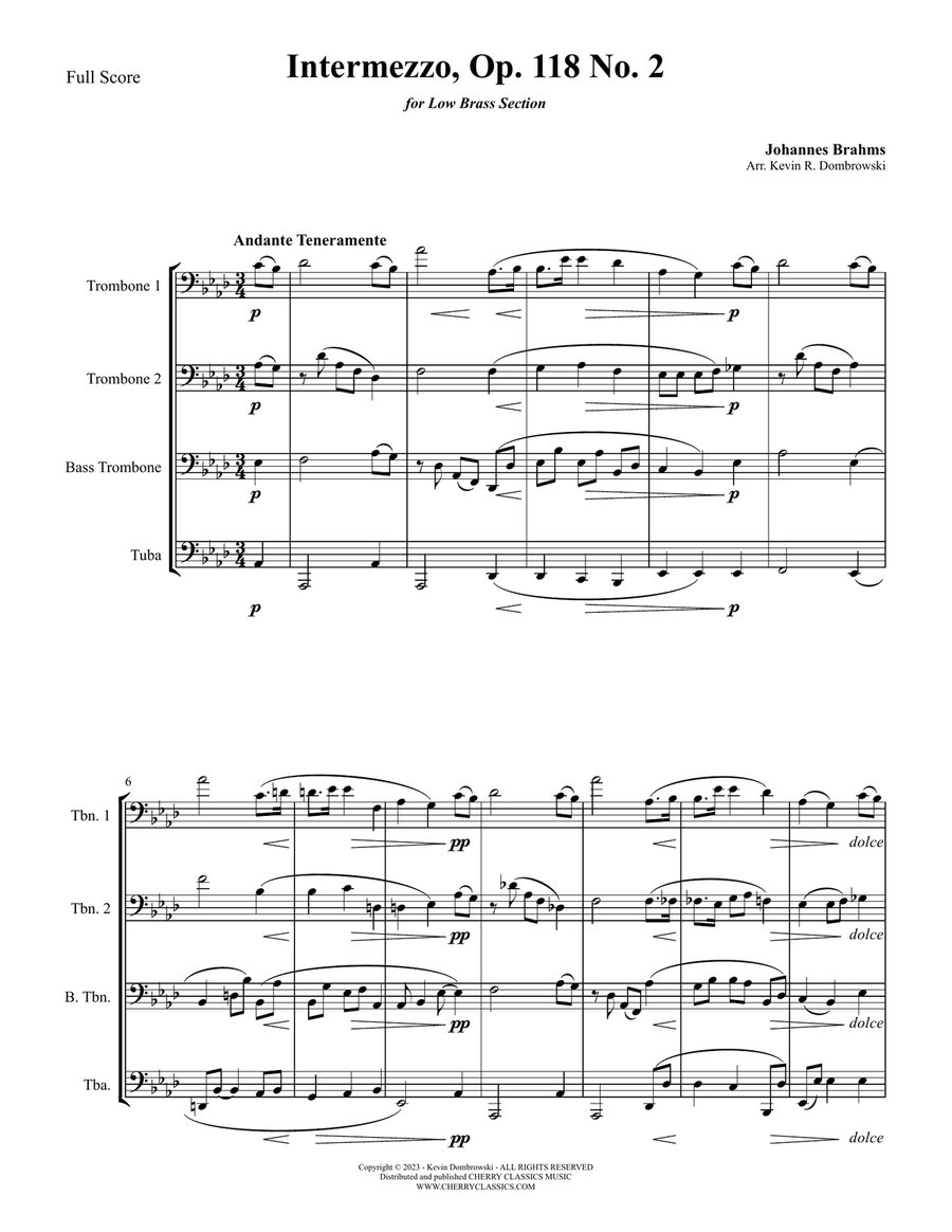 Intermezzo, Op. 118 No. 2 for Low Brass Ensemble Score scores gallery preview page 2