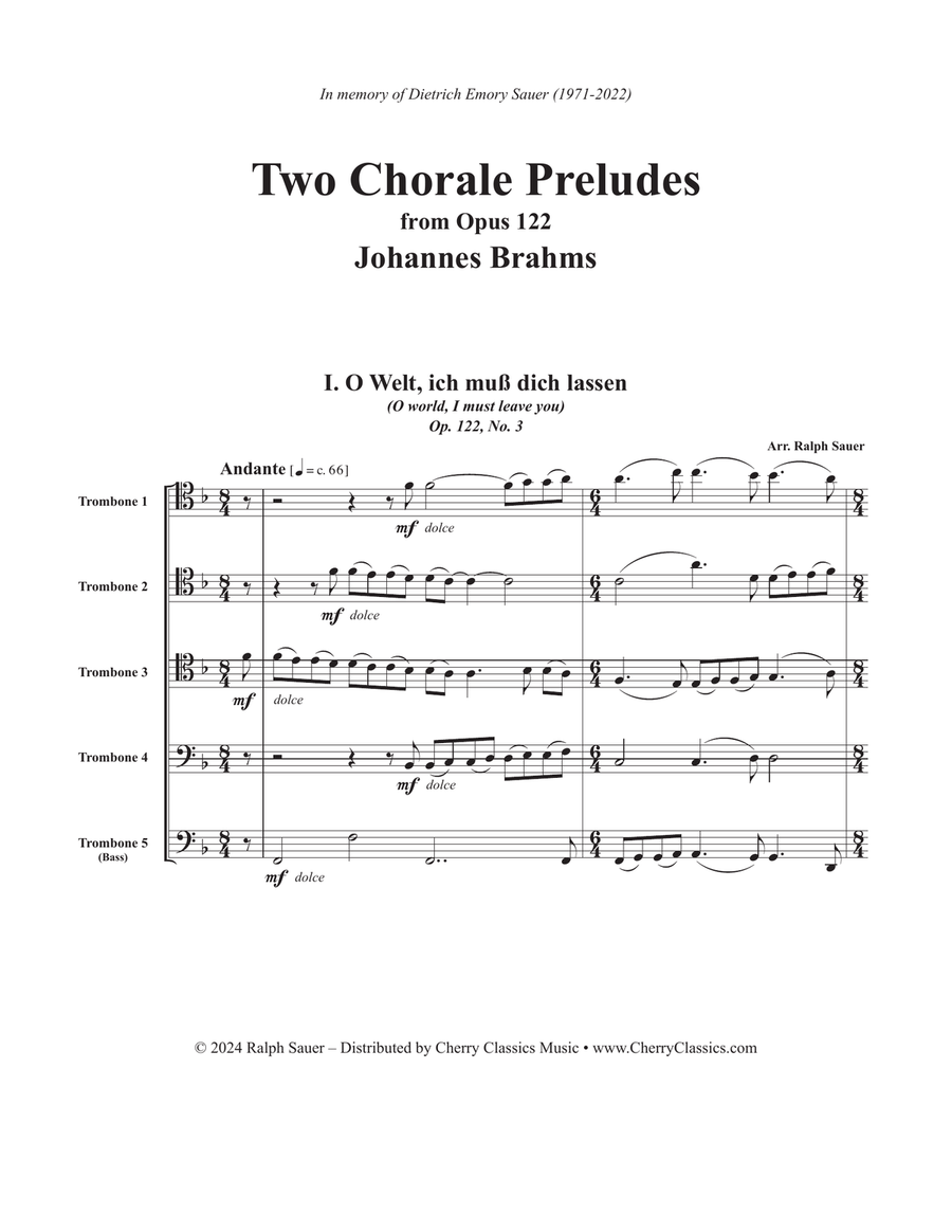 Two Chorale Preludes from Op. 122 for Five Trombones Score scores gallery preview page 2