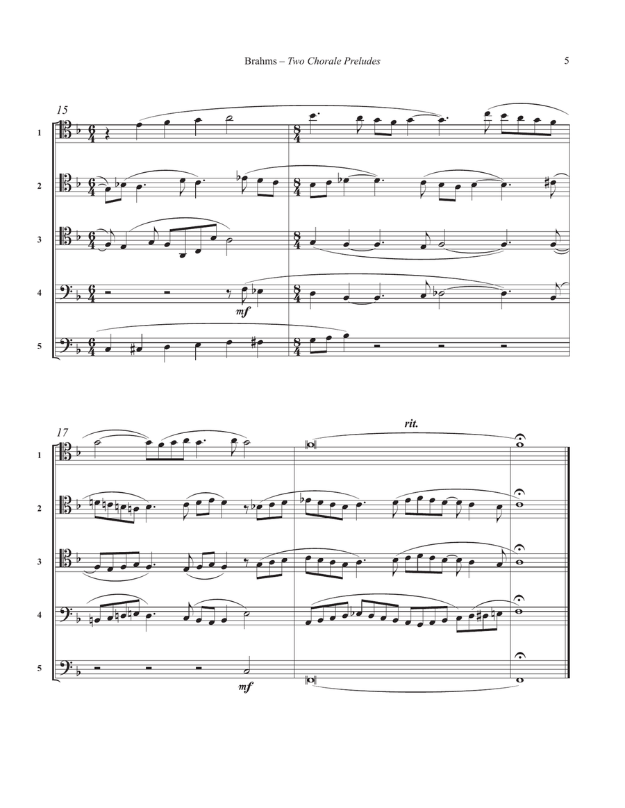 Two Chorale Preludes from Op. 122 for Five Trombones Score scores gallery preview page 3